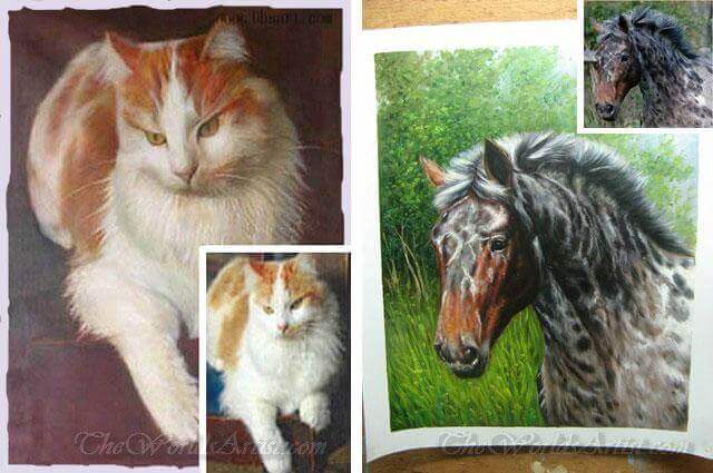 hand painted cat portrait oil paintings on canvas